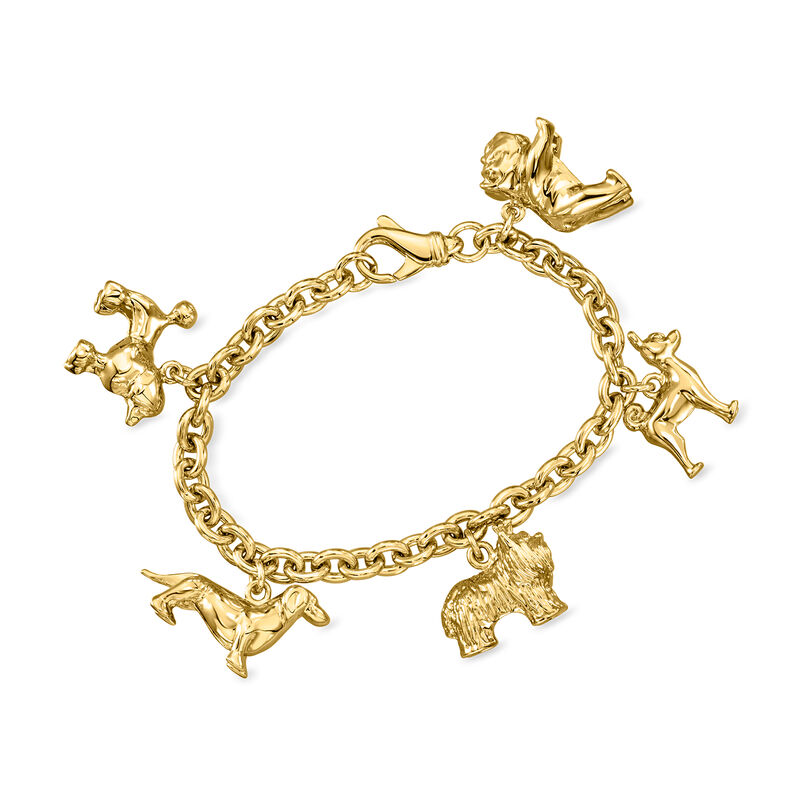 Italian 14kt Yellow Gold-Plated Dog Charm Bracelet image number 0