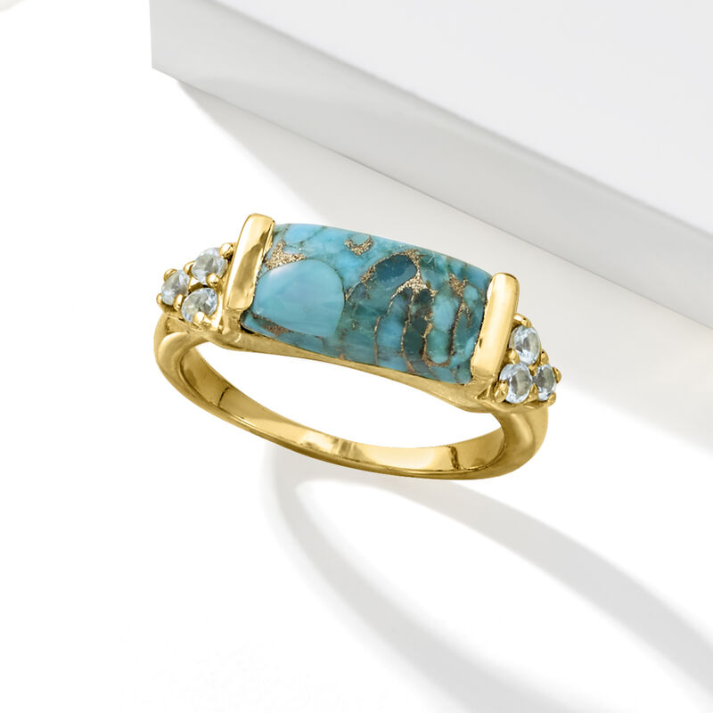 Turquoise and .70 ct. t.w. Sky Blue Topaz Ring in 18kt Gold Over Sterling image number 4