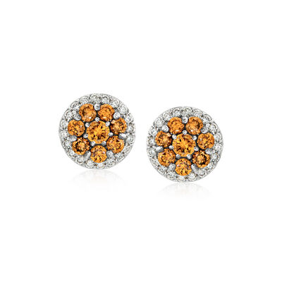 C. 2000 Vintage 1.30 ct. t.w. Orange and White Diamond Cluster Earrings in 18kt White Gold