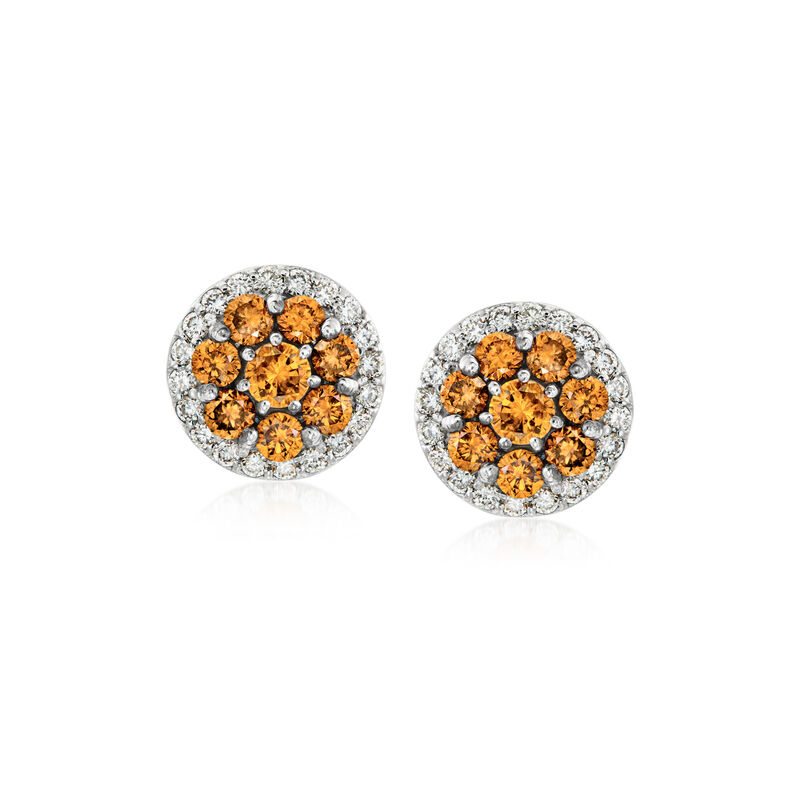 C. 2000 Vintage 1.30 ct. t.w. Orange and White Diamond Cluster Earrings in 18kt White Gold image number 0