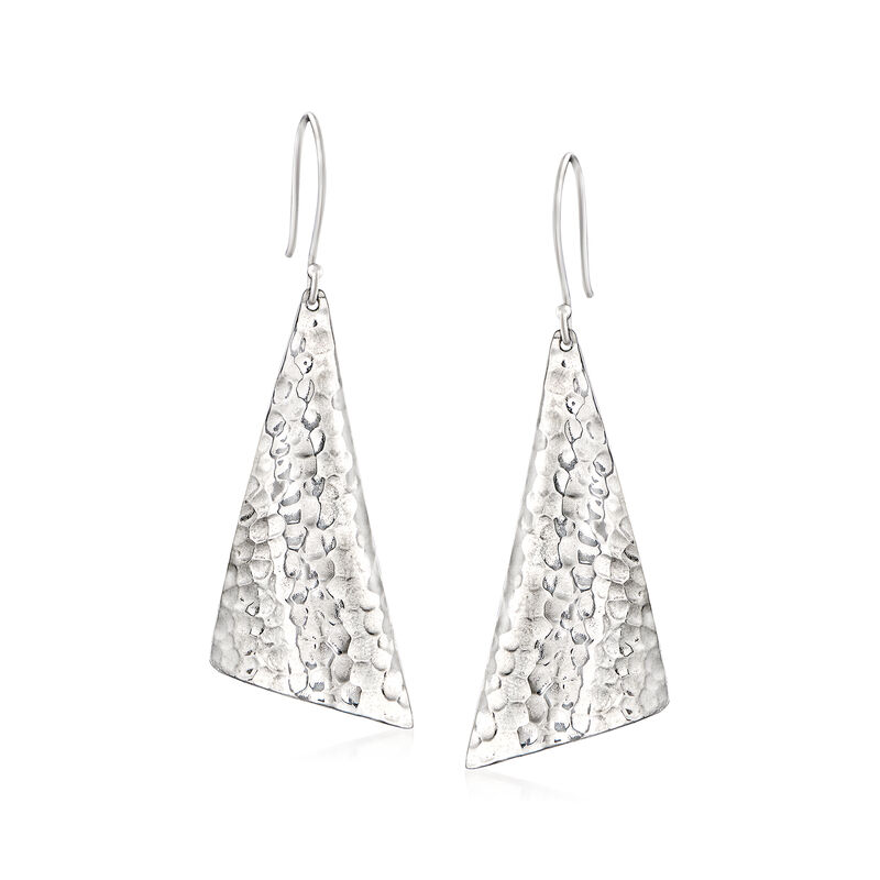 Sterling Silver Hammered and Polished Triangle Drop Earrings image number 0