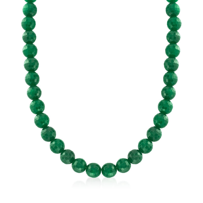 12mm Green Quartz Bead Necklace with Sterling Silver image number 0