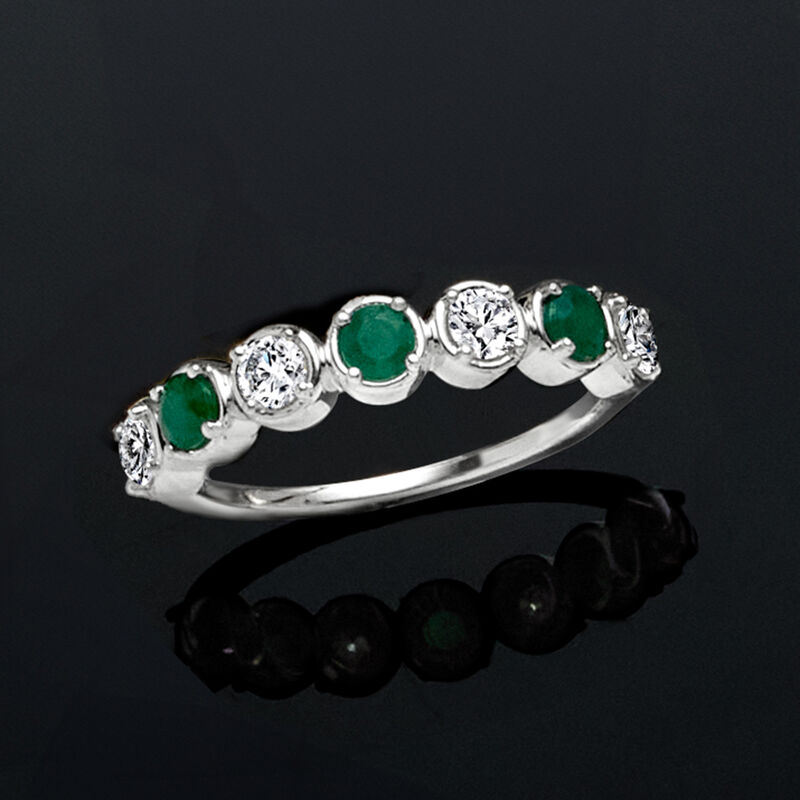.30 ct. t.w. Emerald and .40 ct. t.w. Lab-Grown Diamond Ring in Sterling Silver image number 1