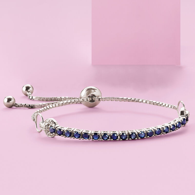 2.00 ct. t.w. Sapphire Bolo Bracelet with White Zircon in Sterling Silver image number 3