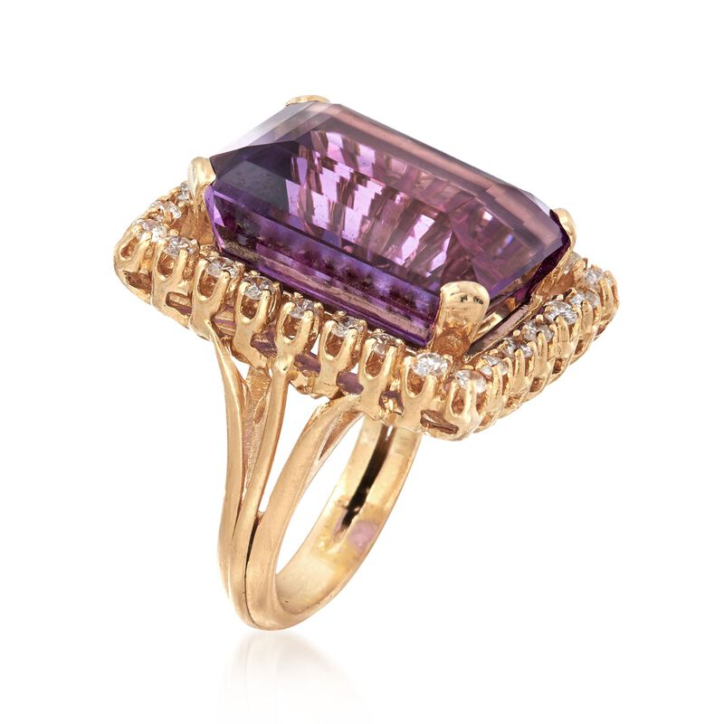 C. 1980 Vintage 20.50 Carat Amethyst and .85 ct. t.w. Diamond Ring in 14kt Yellow Gold image number 2