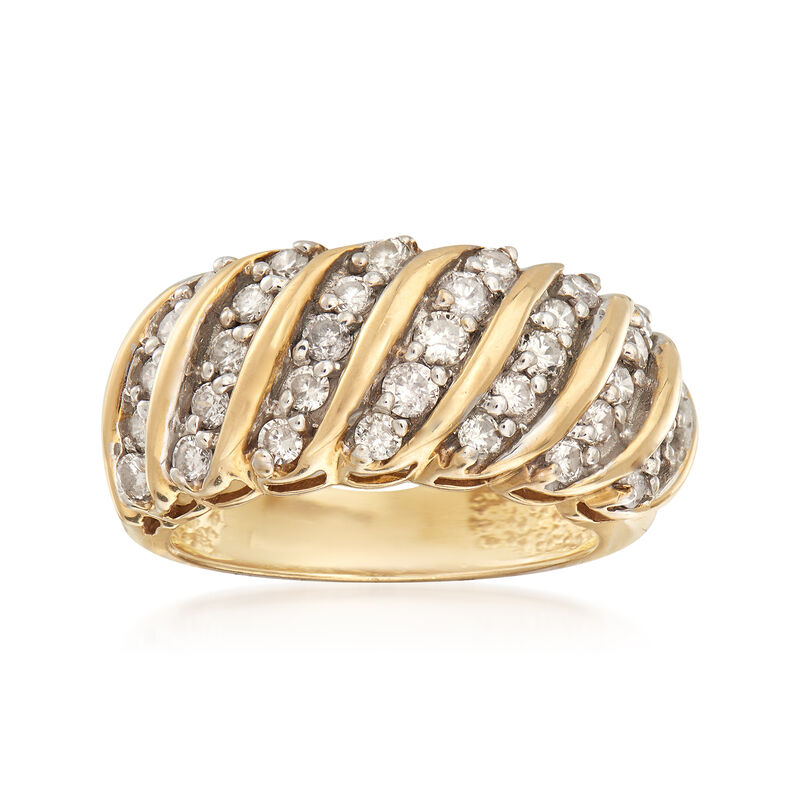 C. 1990 Vintage 1.10 ct. t.w. Diamond Multi-Row Ring in 10kt Yellow Gold image number 0