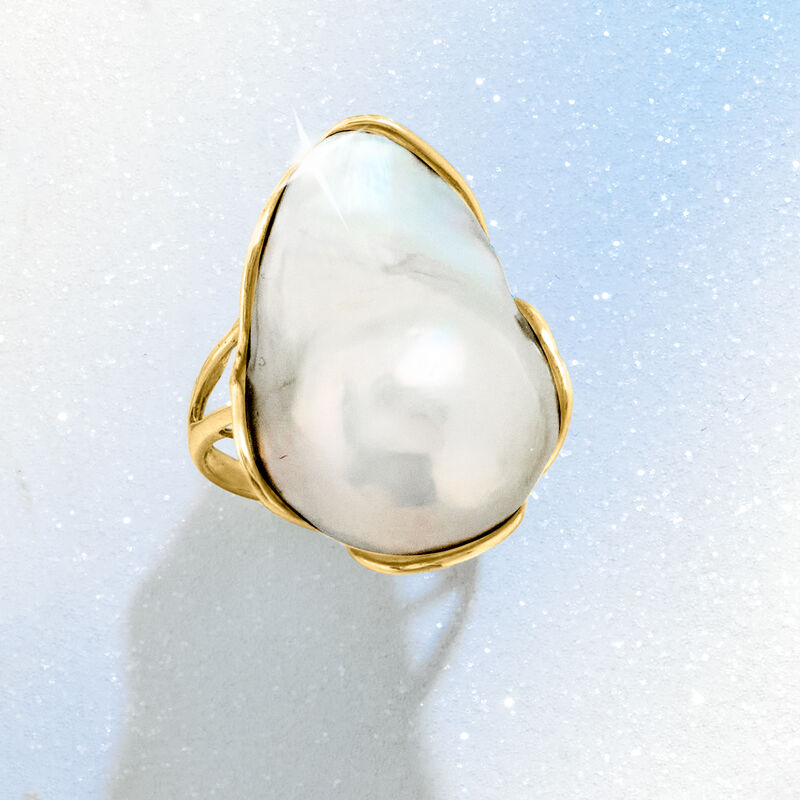 25x17mm Cultured Baroque Pearl Ring in 14kt Yellow Gold image number 3
