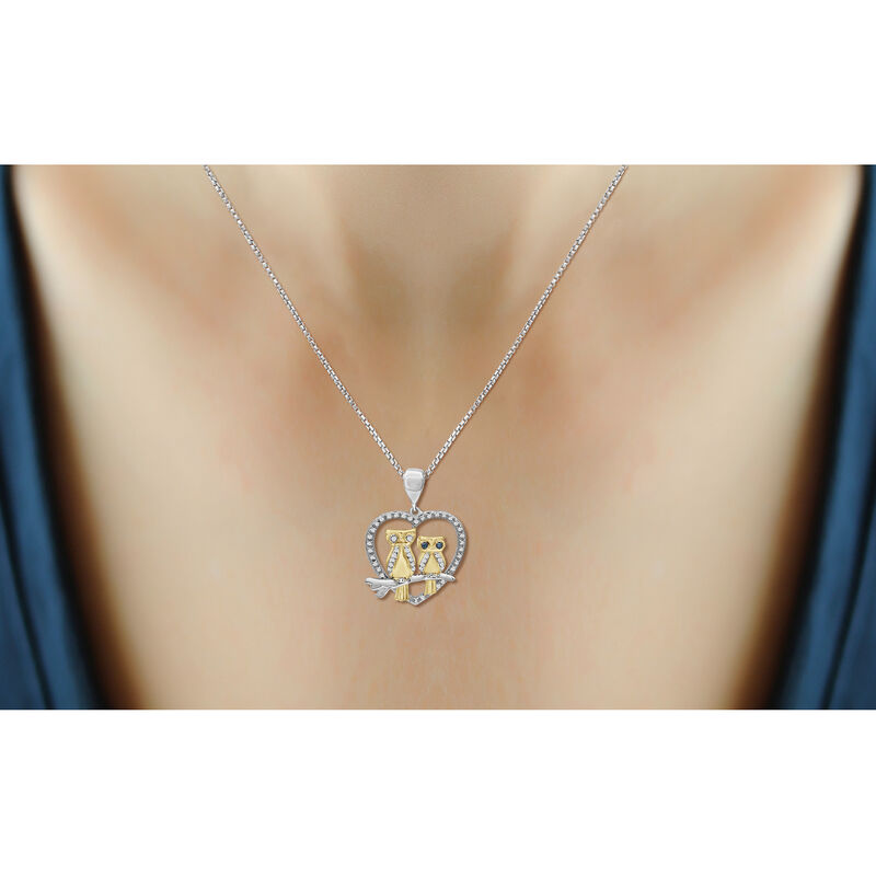 .16 ct. t.w. Diamond Owl Pendant Necklace in Two-Tone Sterling. 18&quot; image number 2