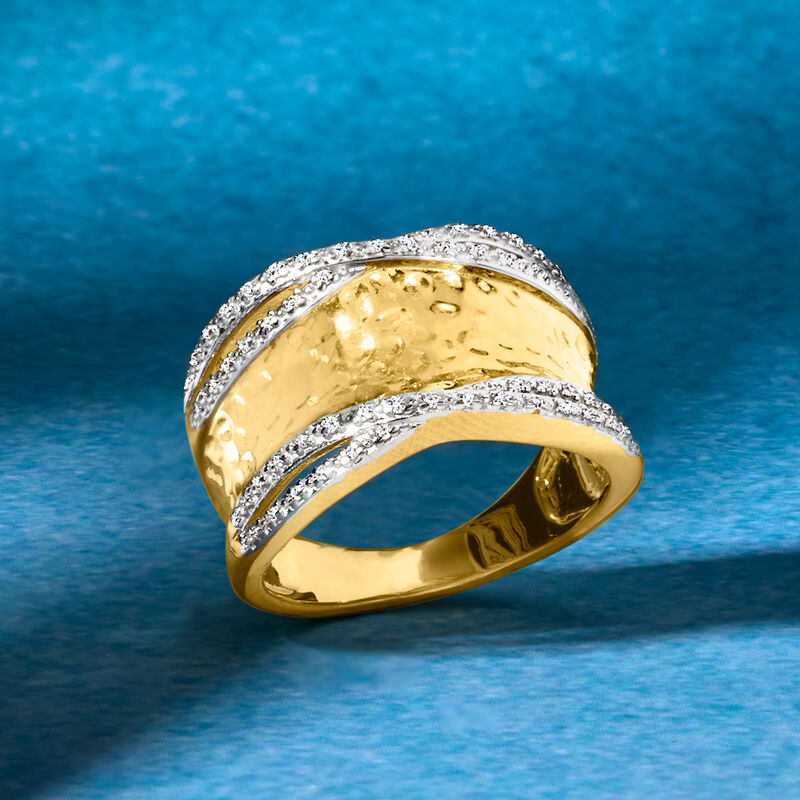 .13 ct. t.w. Diamond Hammered Ring in 18kt Gold Over Sterling image number 5