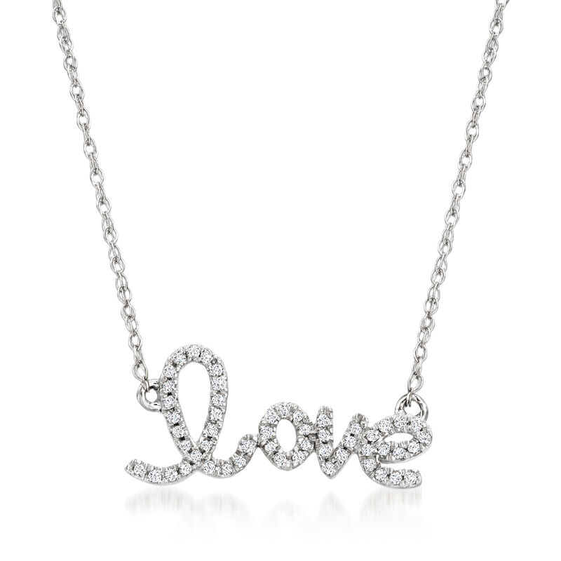 .10 ct. t.w. Diamond &quot;Love&quot; Necklace in 14kt White Gold image number 0