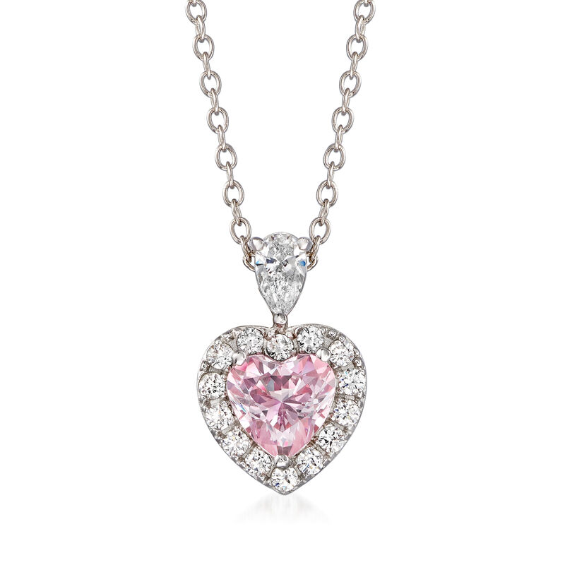 .75 Carat Swarovski Morganite CZ and .49 ct. t.w. Swarovski CZ Heart Pendant Necklace in Sterling Silver. 18&quot; image number 1