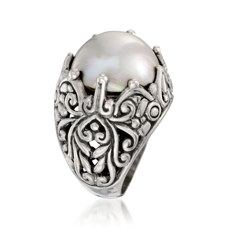 15mm Cultured Mabe Pearl Ring in Sterling Silver image number 2
