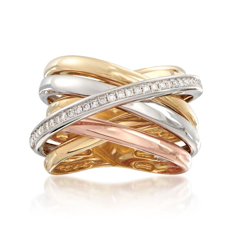 .22 ct. t.w. Diamond Multi-Row Sash Ring in 14kt Tri-Colored Gold. Size 5 image number 0