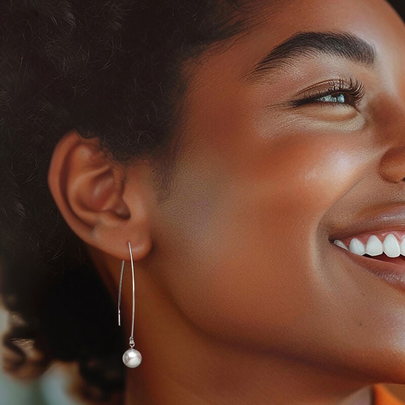 8-8.5mm Shell Pearl Drop Earrings in Sterling Silver image number 1