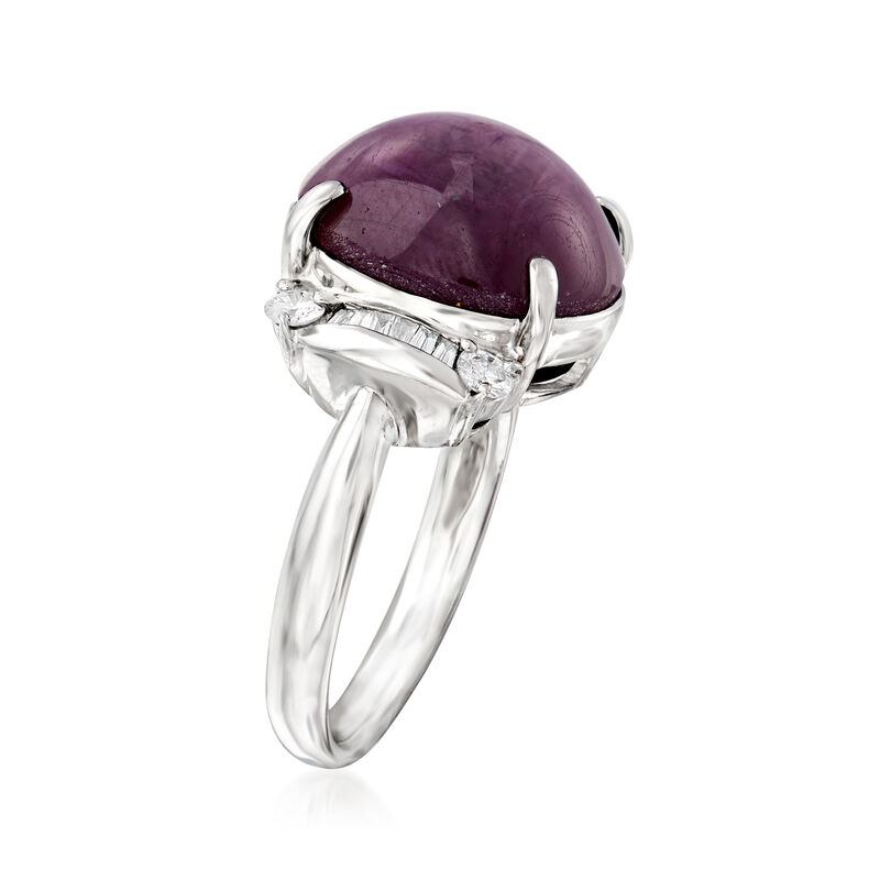 C. 1990 Vintage 15.79 Carat Purple Star Sapphire and .38 ct. t.w. Diamond Ring in Platinum image number 2