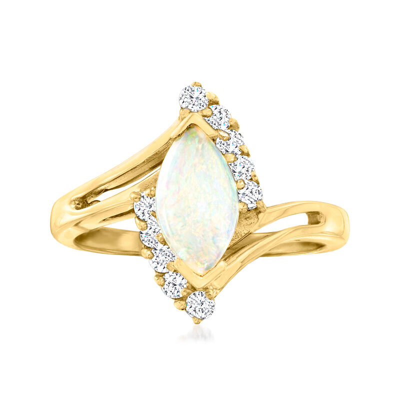 C. 1980 Vintage Opal Ring with .25 ct. t.w. Diamonds in 14kt Yellow Gold image number 0