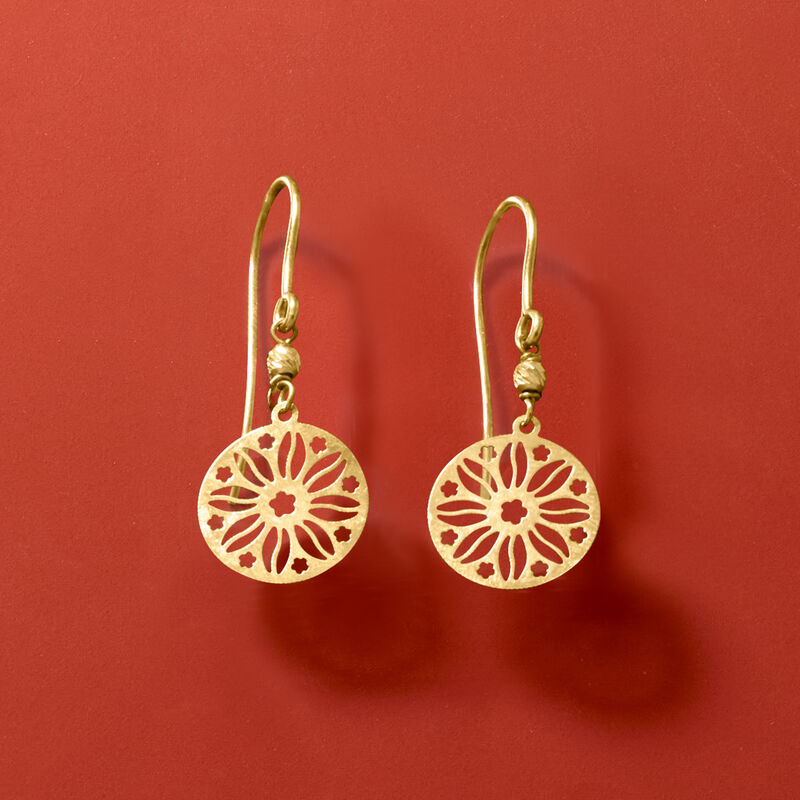 Italian 10kt Yellow Gold Sunflower Ricami Drop Earrings image number 2