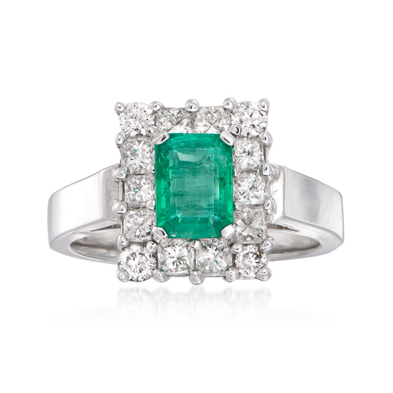 1.00 Carat Emerald and .95 ct. t.w. Diamond Ring in 14kt White Gold image number 0