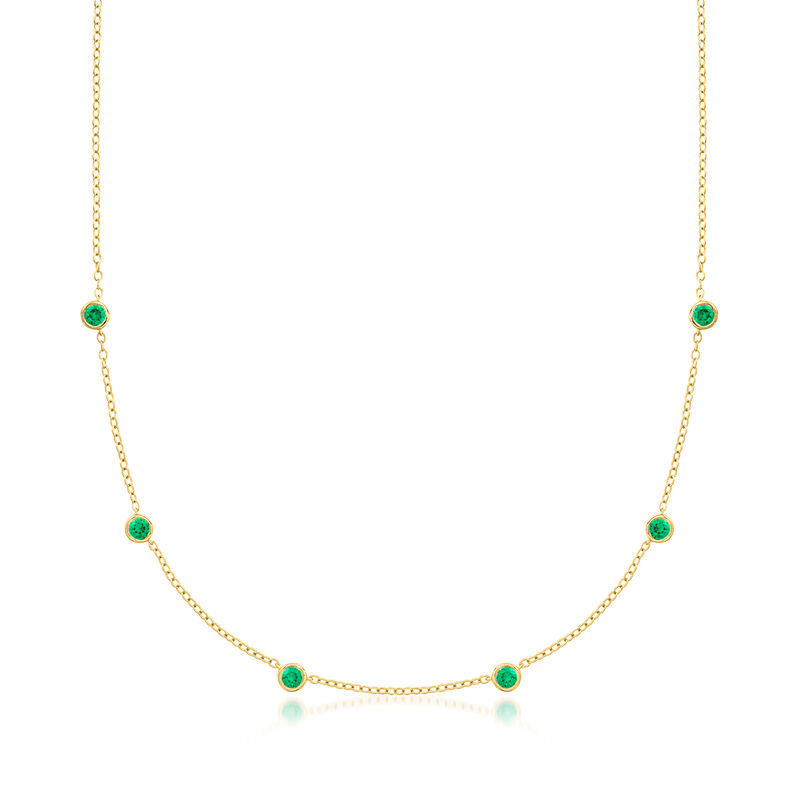 .50 ct. t.w. Bezel-Set Lab-Grown Emerald Station Necklace in 18kt Gold Vermeil. 16&quot; image number 1