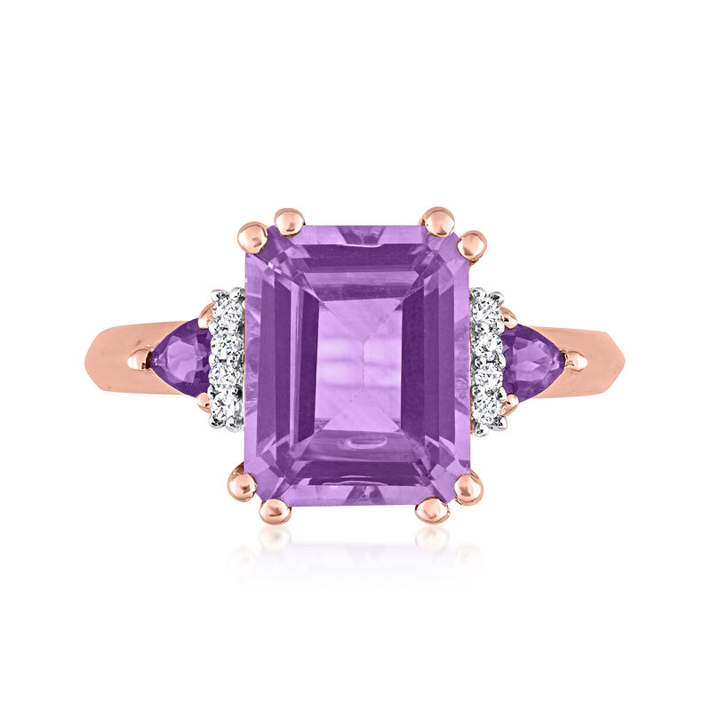 3.33 ct. t.w. Amethyst Ring with Diamond Accents in 18kt Rose Gold Over Sterling image number 0