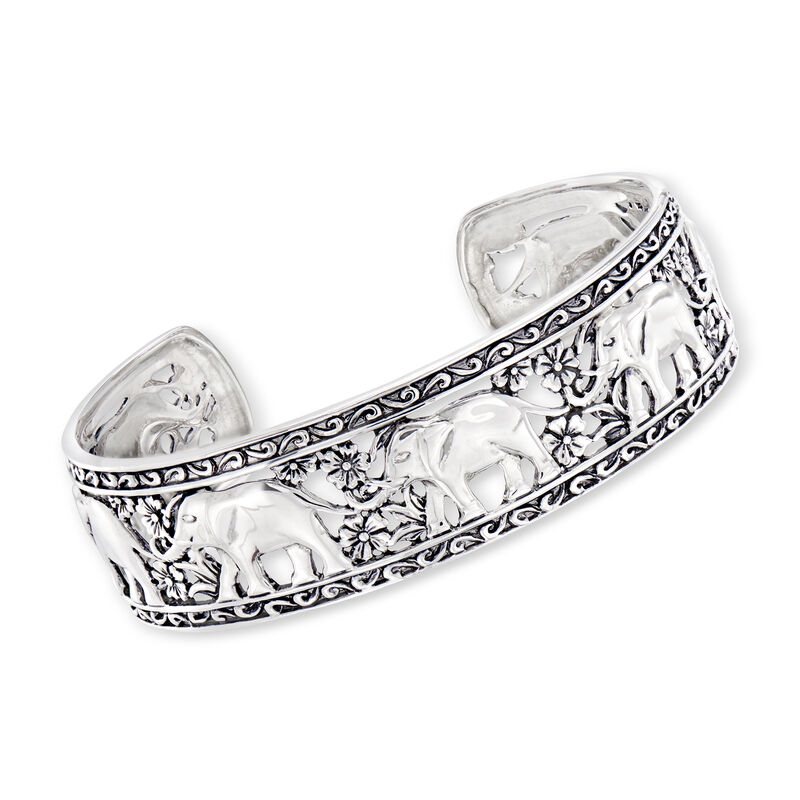 Sterling Silver Bali-Style Elephant Cuff Bracelet image number 0