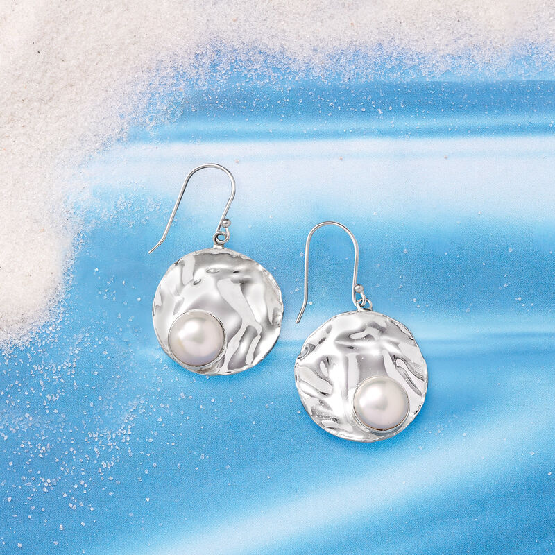 10mm Cultured Pearl Circle Drop Earrings in Sterling Silver image number 2