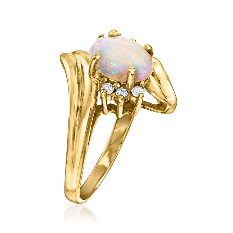 C. 1980 Vintage Opal Ring with Diamond Accents in 14kt Yellow Gold image number 2