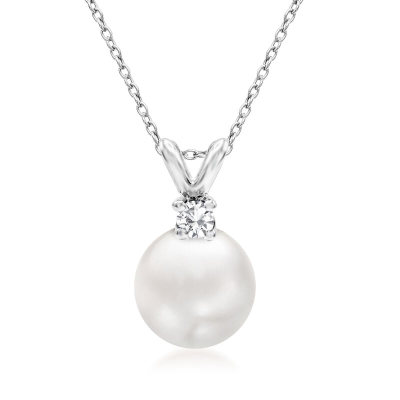 7-8mm Cultured Akoya Pearl Pendant Necklace with Diamond Accent in 14kt White Gold image number 0