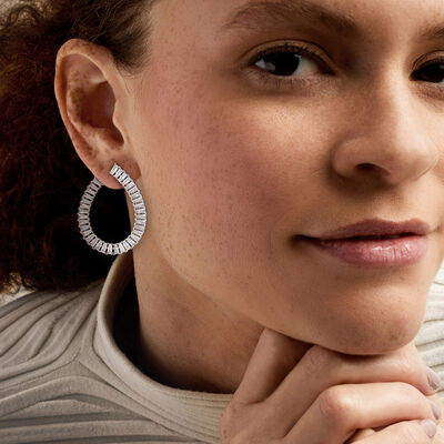 Rhodium-Plated Front-Back Hoop Earrings with 7.00 ct. t.w. CZs