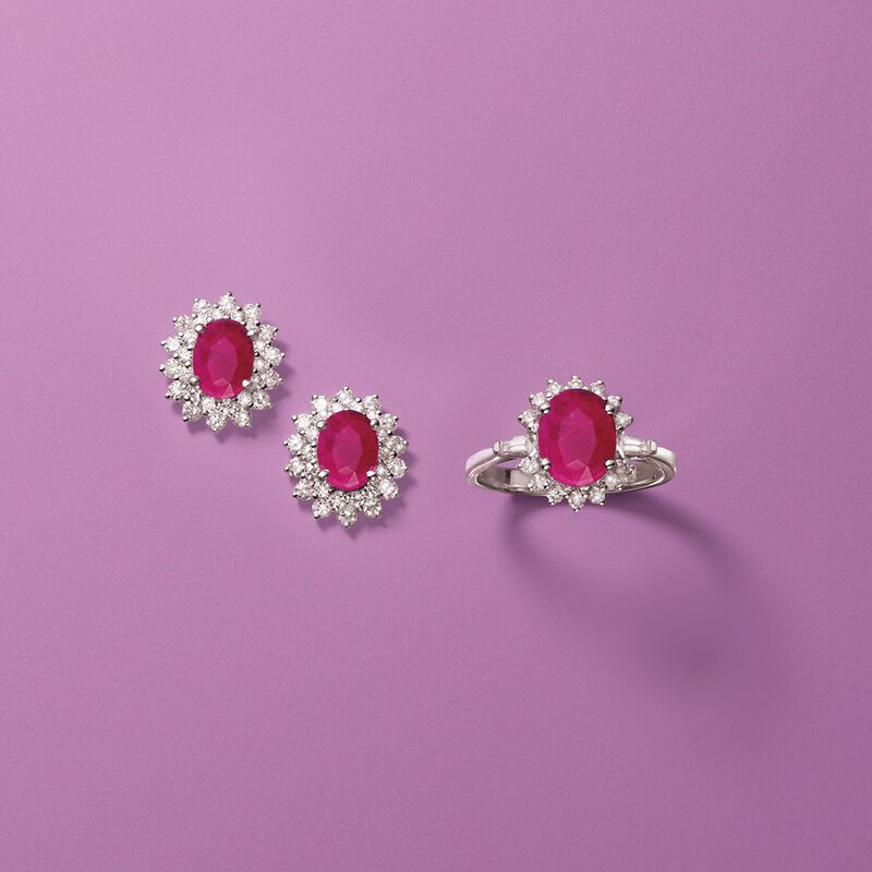 3.30 ct. t.w. Ruby and 1.40 ct. t.w. Diamond Earrings in 18kt White Gold image number 3