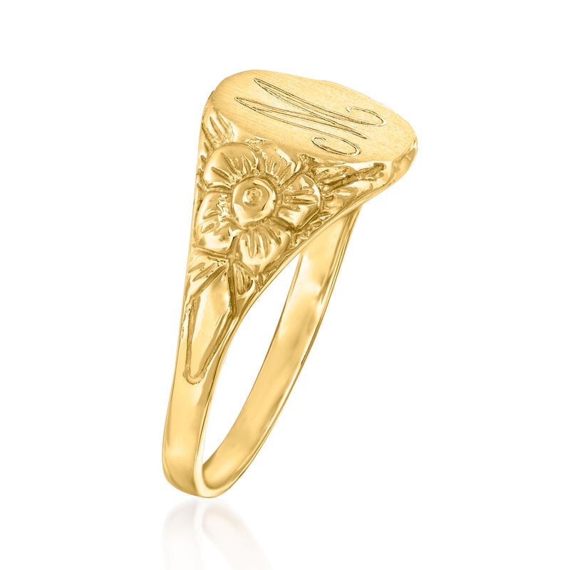 14kt Yellow Gold Personalized Floral Signet Ring image number 2