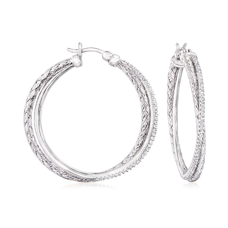 Charles Garnier .40 ct. t.w. CZ Double-Hoop Earrings in Sterling Silver. 1 3/8&quot; image number 0