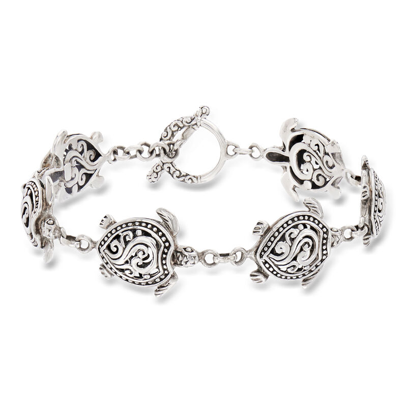 Sterling Silver Bali-Style Turtle Bracelet image number 0