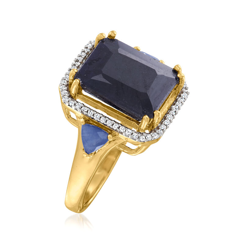 7.75 ct. t.w. Sapphire Three-Stone Ring with .14 ct. t.w. Diamonds in 18kt Gold Over Sterling image number 2
