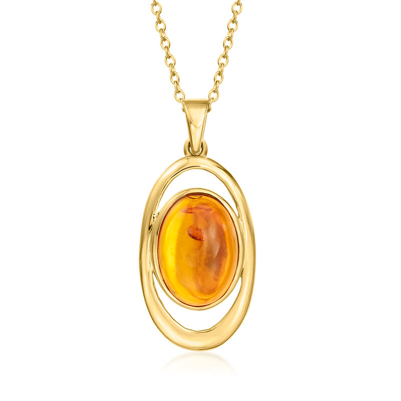 Amber Pendant Necklace in 18kt Gold Over Sterling. 18" image number 1