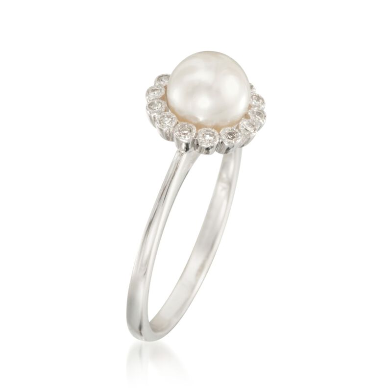 6.5mm Cultured Pearl Ring with Diamonds in 14kt White Gold   image number 2