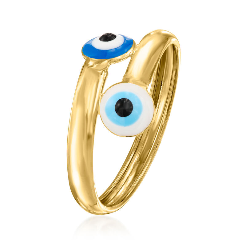 Italian Multicolored Enamel Evil Eye Bypass Ring in 10kt Yellow Gold image number 2