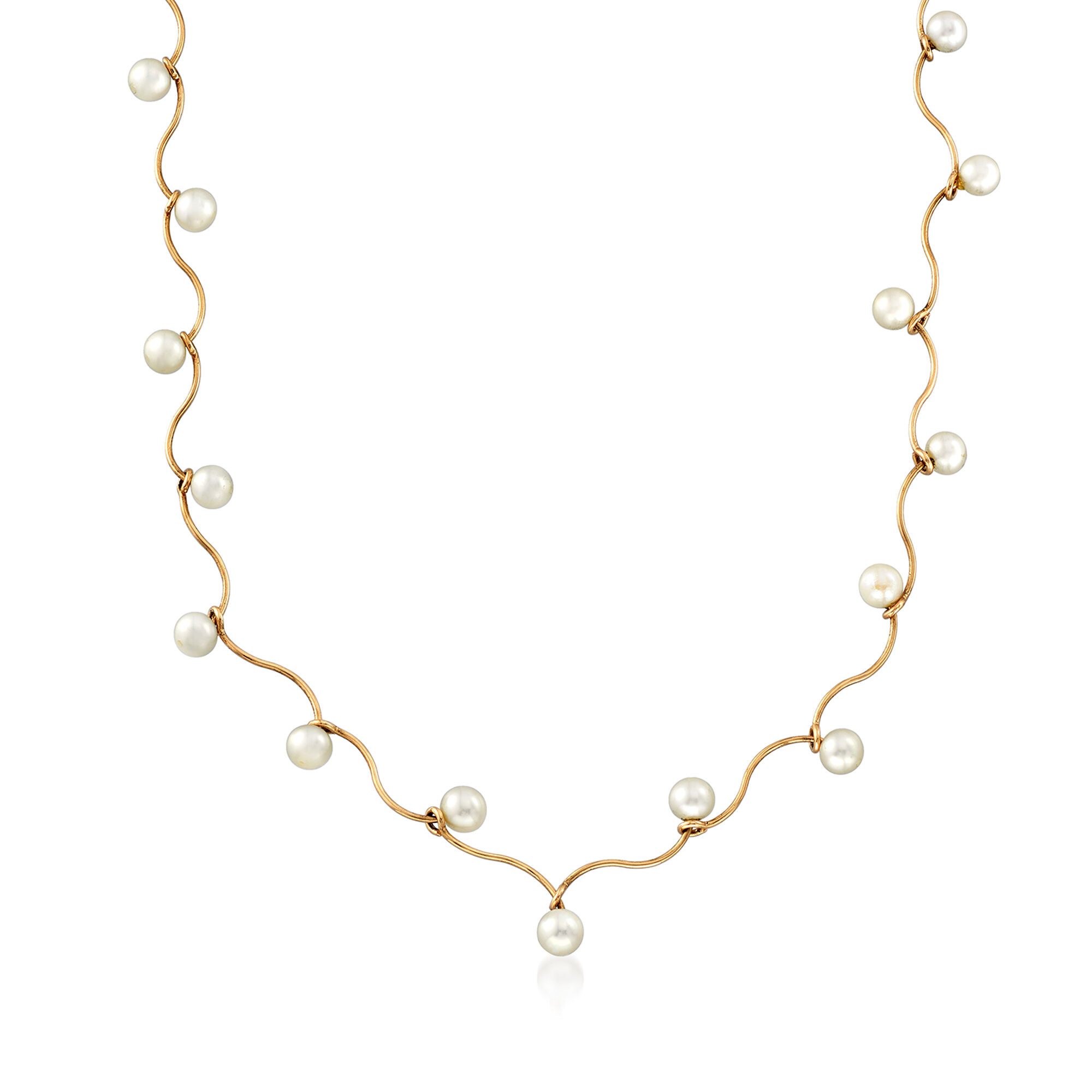 ネックレス・ペンダント ROMANTINUER SN86 NECKLACE SIGNATURE R PEARL 6-6.5mm Cultured Akoya Pearl Station Necklace in 14kt Yellow