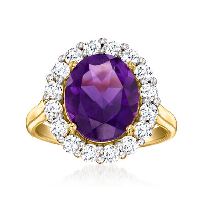 3.80 Carat Amethyst Ring with 1.00 ct. t.w. Lab-Grown Diamonds in 18kt Gold Over Sterling