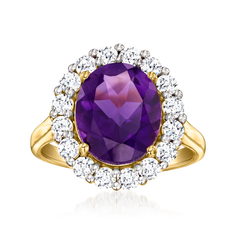 3.80 Carat Amethyst Ring with 1.00 ct. t.w. Lab-Grown Diamonds in 18kt Gold Over Sterling image number 0