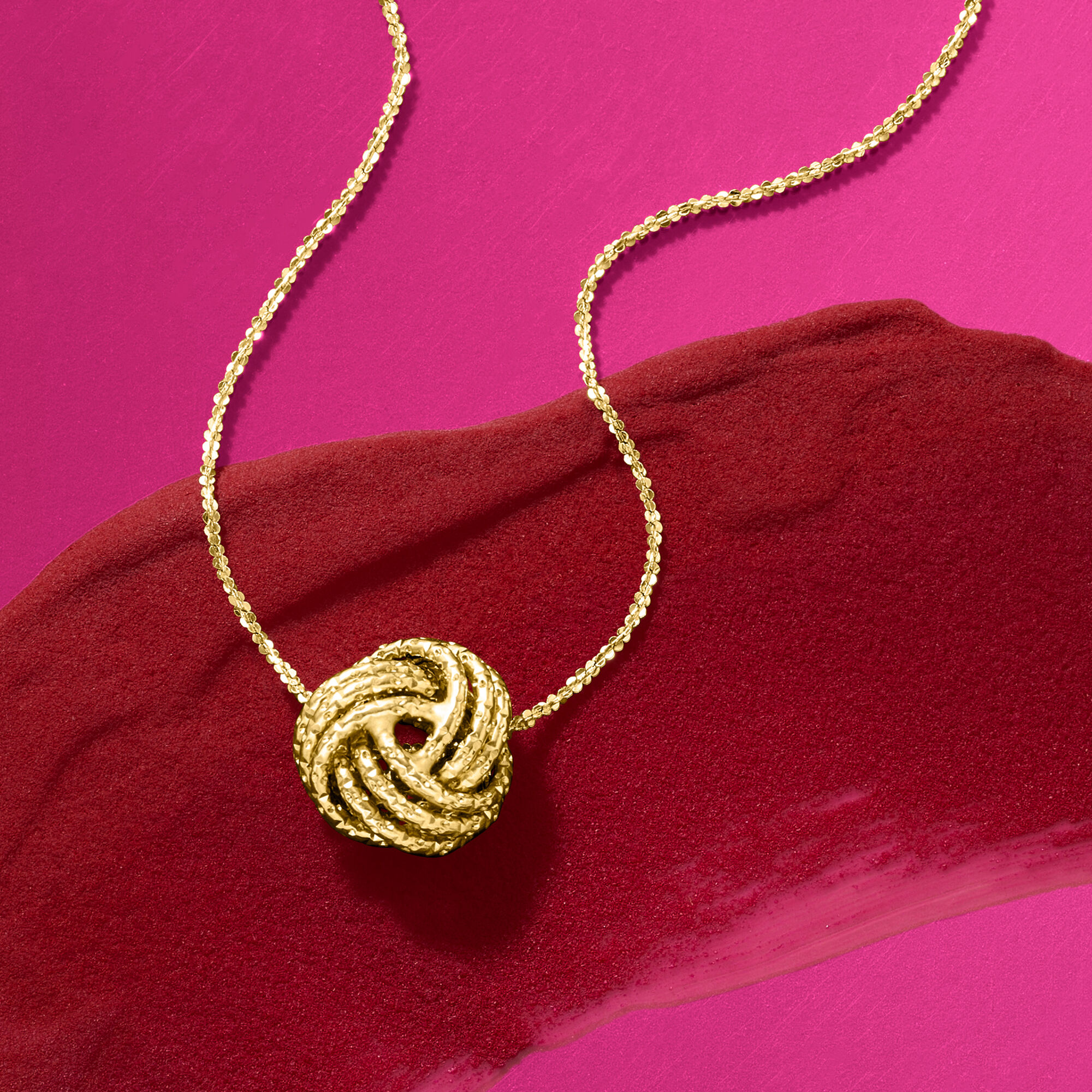 Italian 14kt Yellow Gold Textured Love Knot Necklace | Ross Simons