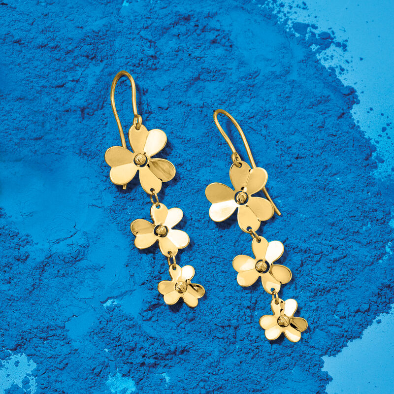 Italian 14kt Yellow Gold Floral Drop Earrings image number 3