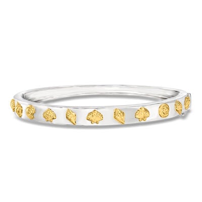 Two-Tone Sterling Silver Seashell Bangle Bracelet