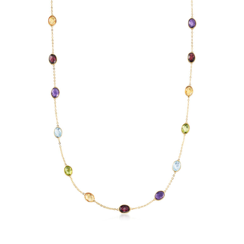 17.50 ct. t.w. Multi-Gemstone Station Necklace in 14kt Yellow Gold image number 0