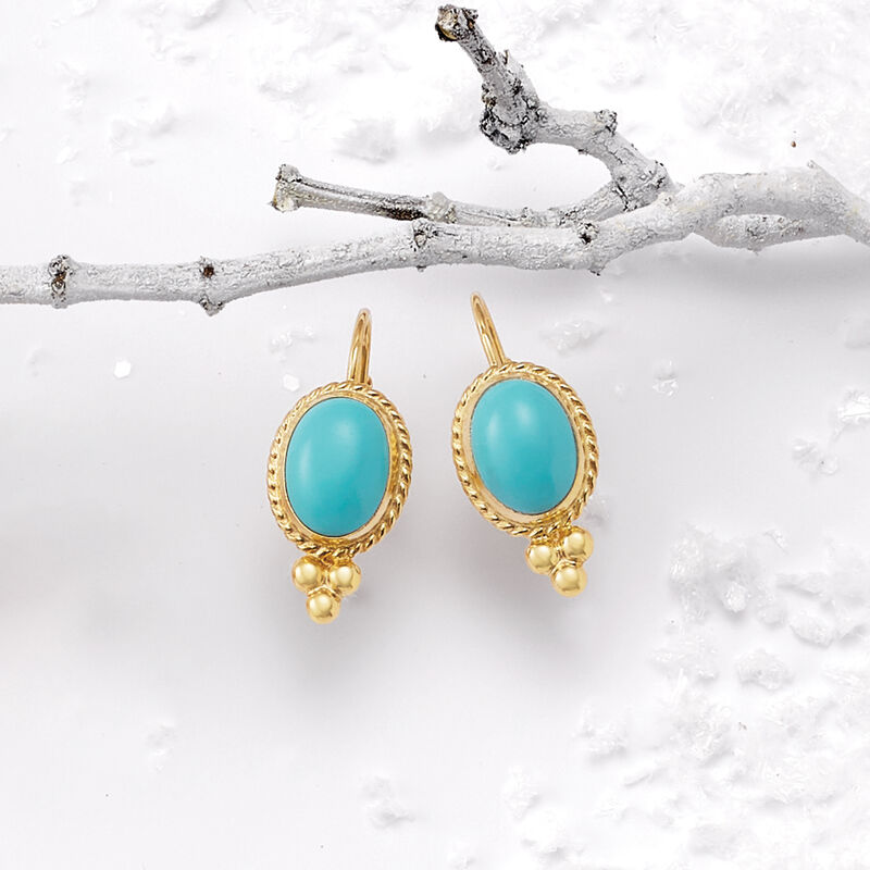 Turquoise Roped-Edge Earrings in 14kt Yellow Gold  image number 4