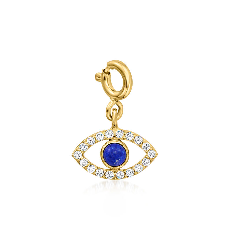 Lapis and .10 ct. t.w. White Topaz Evil Eye Charm in 18kt Gold Over Sterling  image number 0