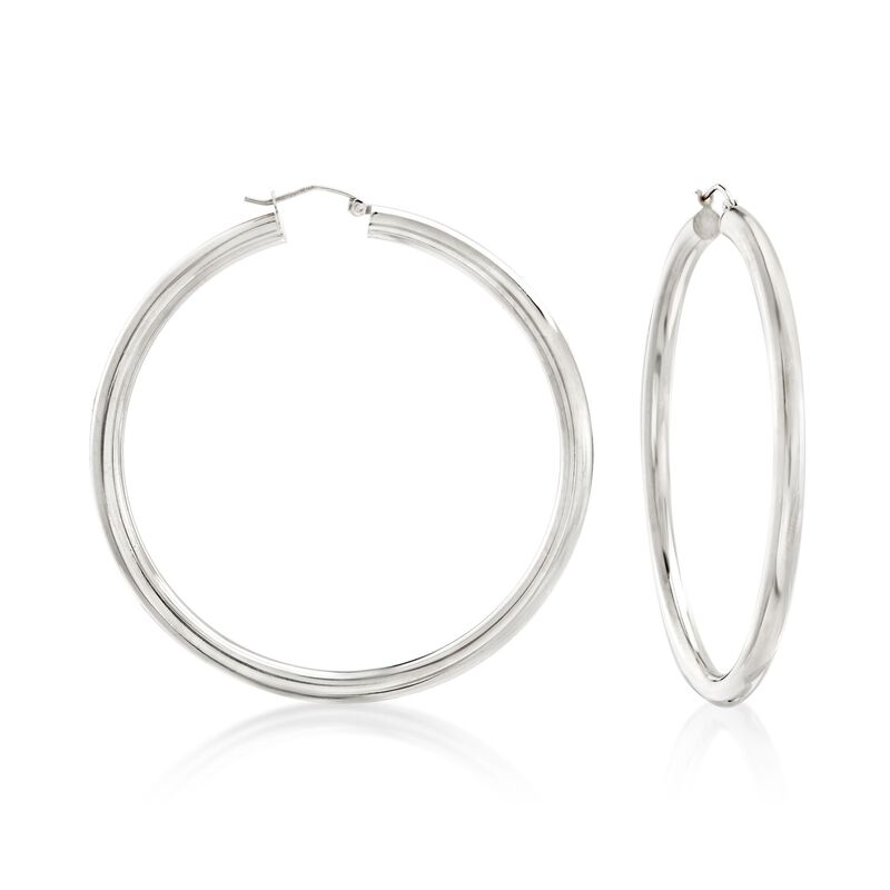 4mm Sterling Silver Hoop Earrings. 2 3/8&quot; image number 0
