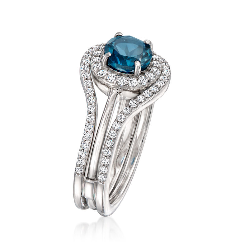1.10 Carat London Blue Topaz and .50 ct. t.w. White Topaz Jewelry Set: Ring and Ring Guard in Sterling Silver image number 4