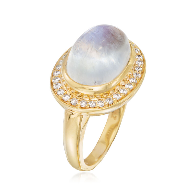 Mazza 16x12mm Moonstone and .31 ct. t.w. Diamond Ring in 14kt Yellow Gold image number 2