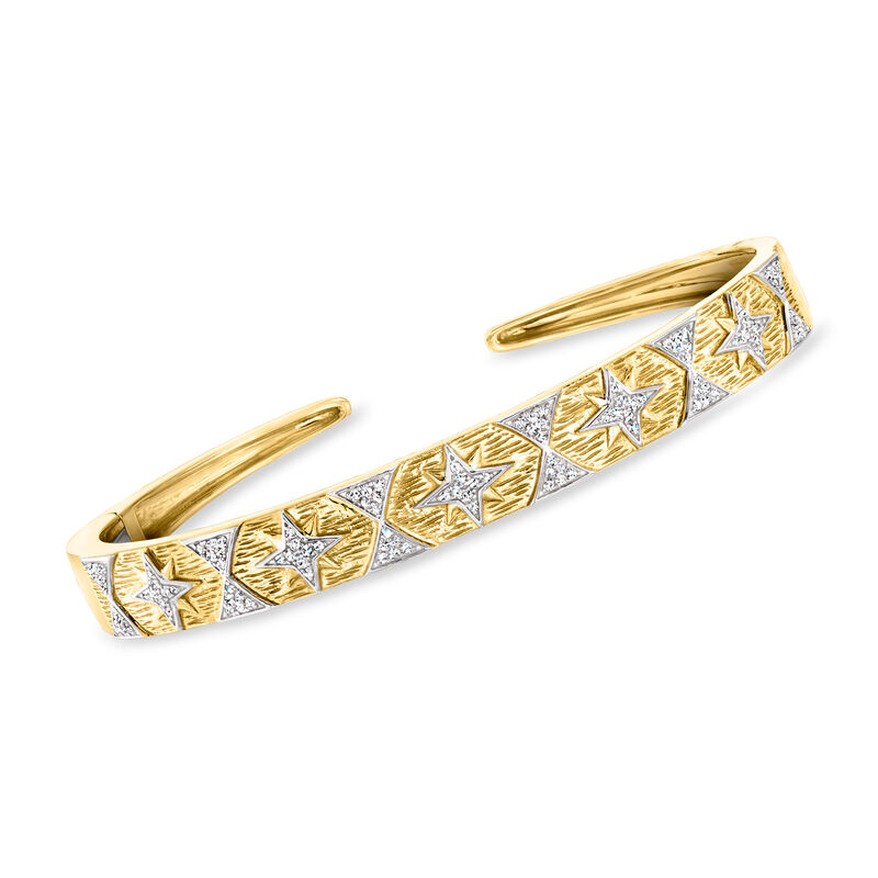.33 ct. t.w. Diamond Starburst Cuff Bracelet in 18kt Gold Over Sterling. 7&quot; image number 0